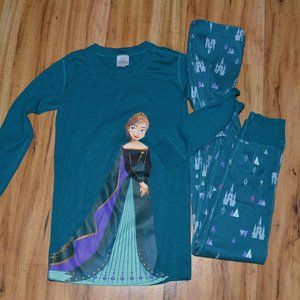 Hanna Andersson Disney Frozen II Girls 140 US 10 Teal Pajamas Organic Anna 2pc